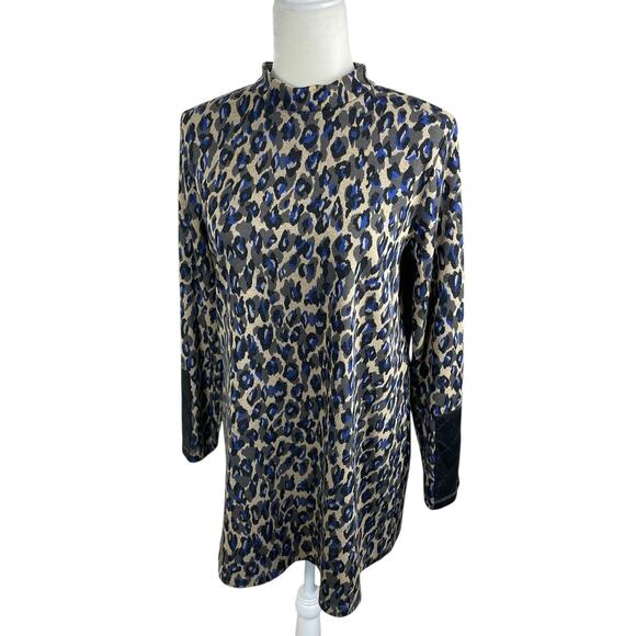 Tyler Boe Animal Print Tunic Top Long Sleeves Classic Timeless Blue Black Small - Picture 5 of 13